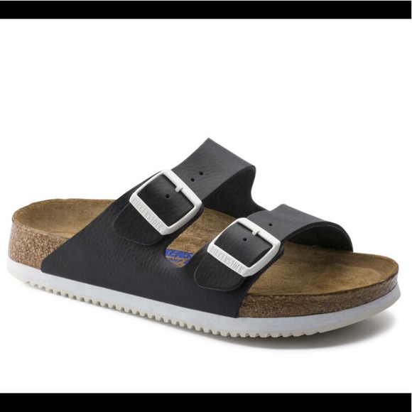 Birkenstock Shoes - Birkenstock Arizona Leather Black w White Strap-Size 40